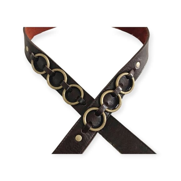 Kim White Brown Leather Belt  with Brass Rings,‎ Size 40 - Picture 6 of 16